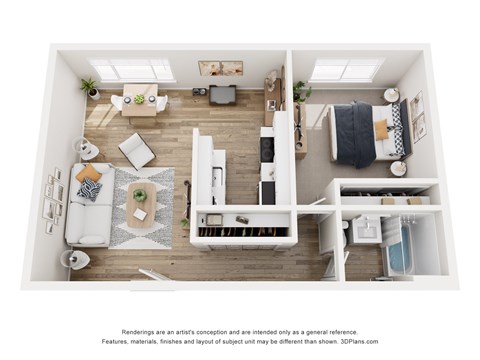 Floor plan for 1 bed, 1 bath, 600 sqft